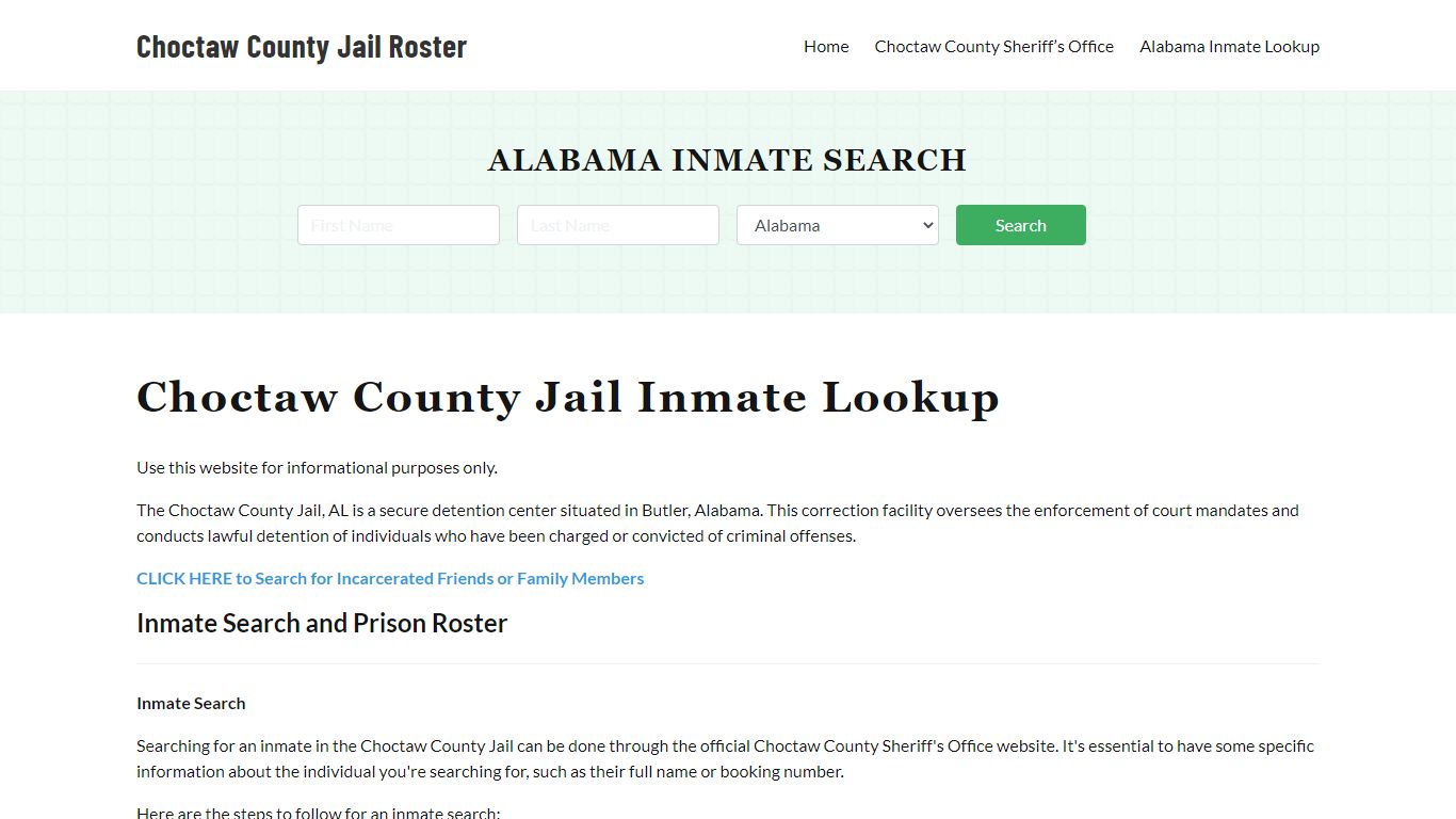 Choctaw County Jail Roster Lookup, AL, Inmate Search